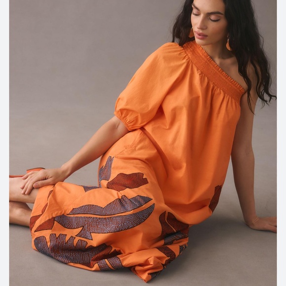 Anthropologie Maeve One-Shoulder Embroidered Maxi Dress - Picture 1 of 14